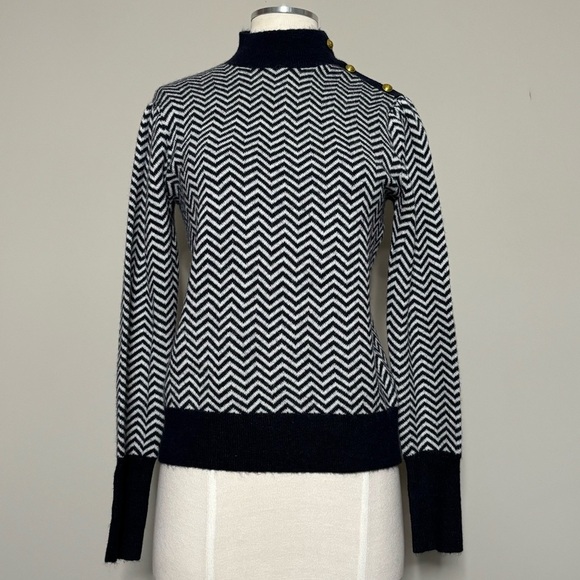 J. Crew Button-detail Mockneck Sweater in Herringbone, XS - Picture 2 of 15